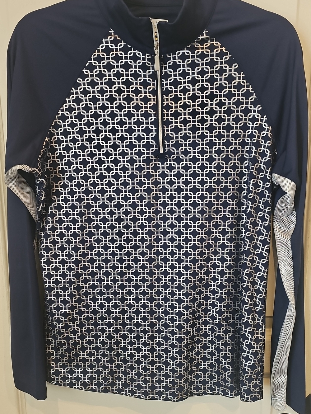 Greg Norman Collection Navy and White Patterned 3/4 Zip Pullover